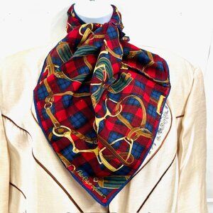 Unused- Polo Ralph Lauren Mini Scarf  22"Silk/Cotton Blue Red Black Belts (63)